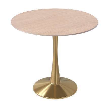 Bristol 27" Round Dining Table Gold Base with Sintered Stone Natural Wood Top