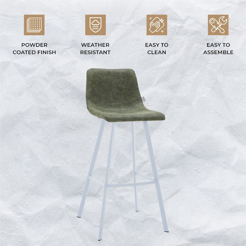 Elland - Bar stool - Olive Green- White Base