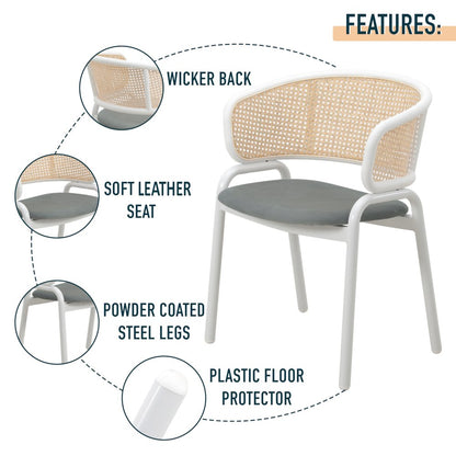 Ervilla - Dining Chair - White frame in Grey Leather