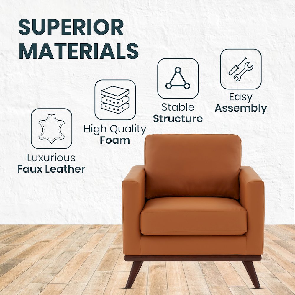 Chester Modern Leather Accent Arm Chair With Birch Wood Base