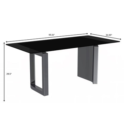 Astra Series Modern Dining Table Stainless Steel Base, With 55" Black Glass Top