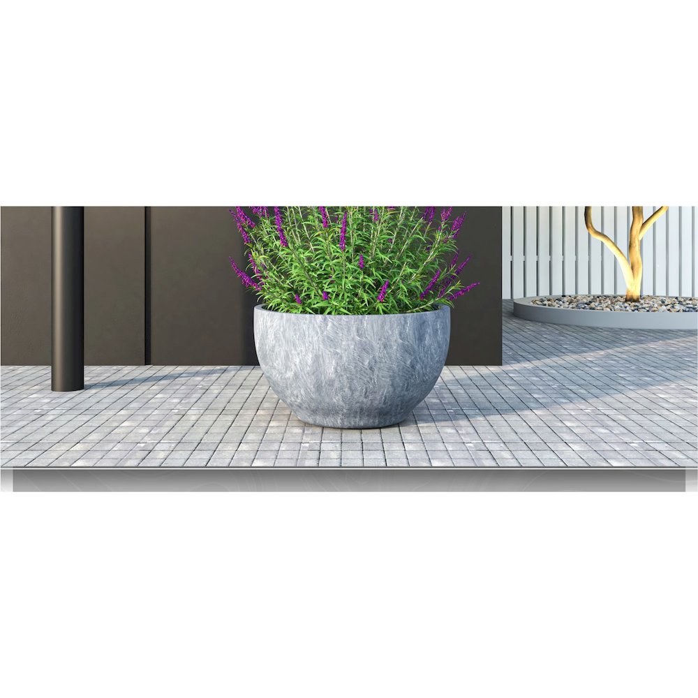 Grove Series Hemisphere Poly Clay Planter in Aged Concrete 14.9 Dia, 7.8 High