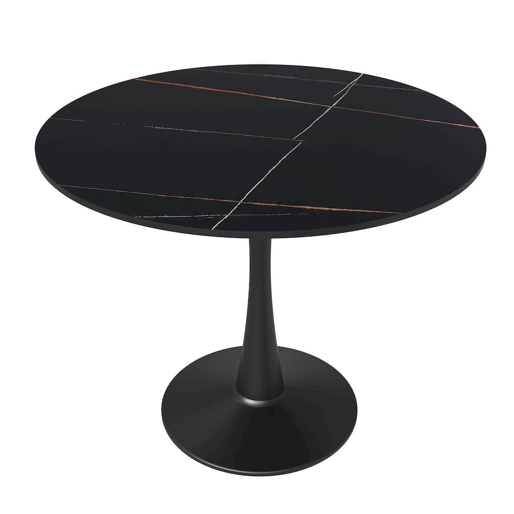 Bristol 31" round dining table Black base with Black Sintered stone Top