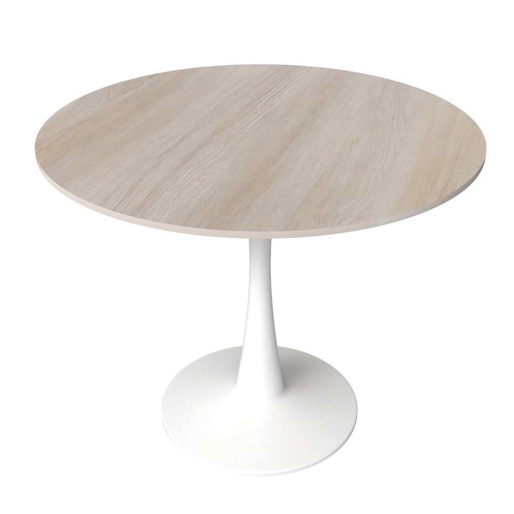 Bristol 35" Round Dining Table White Base with Sintered Stone Natural Wood Top