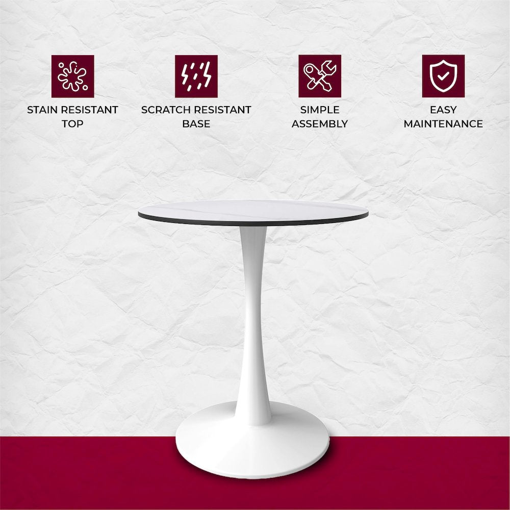 Bristol Series Dining Table White Base With White Stone 24" Round Top