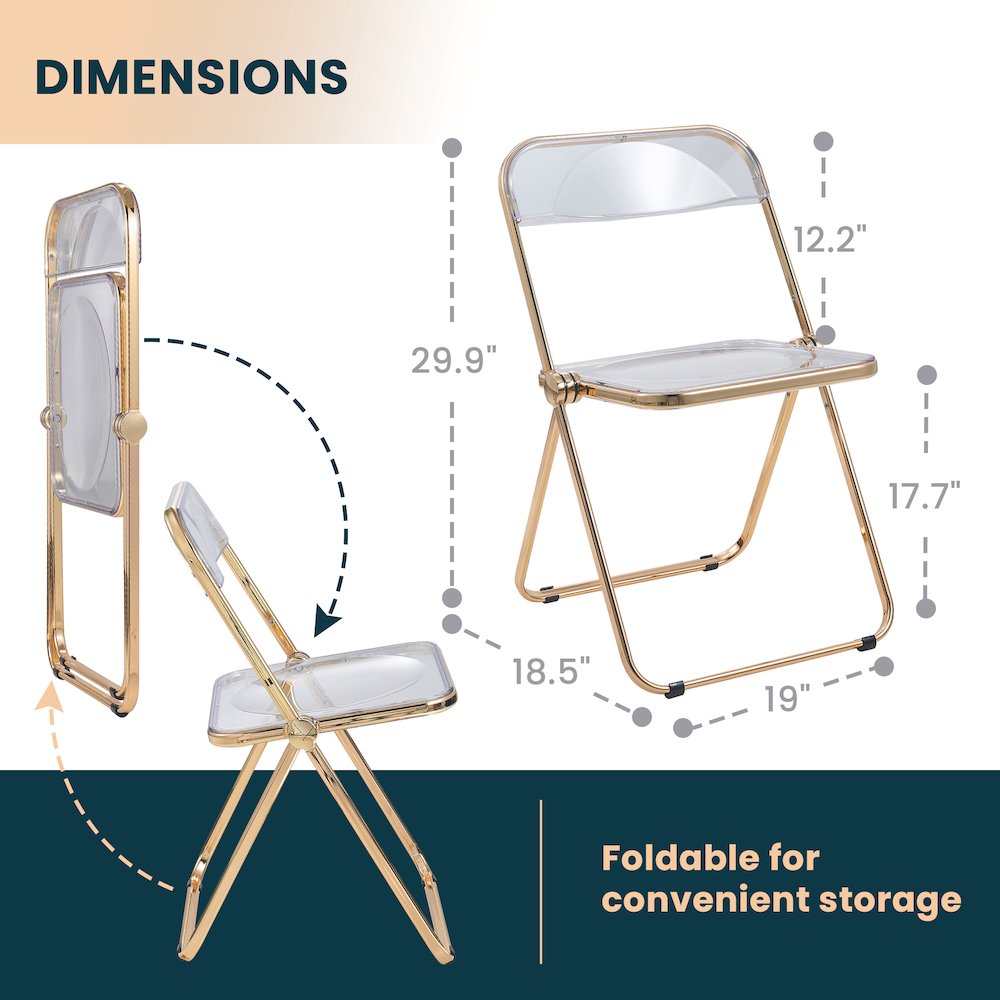 Lawrence Acrylic Folding Chair With Gold Metal Frame, Set of 4