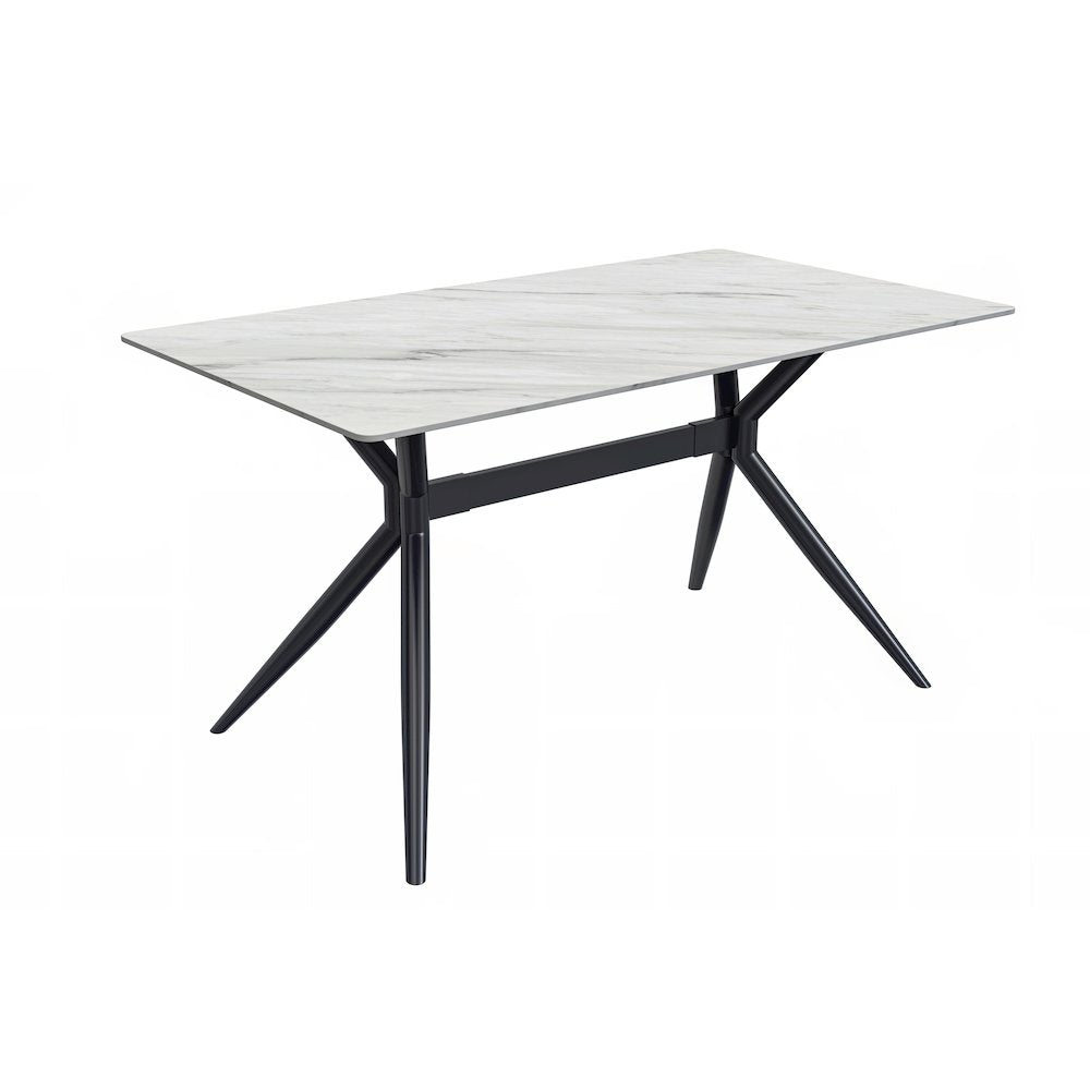 Elega Series Black Carbon Steel Dining Table 62 With White Sintered Stone Top