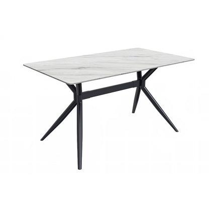 Elega Series Black Carbon Steel Dining Table 62 With White Sintered Stone Top