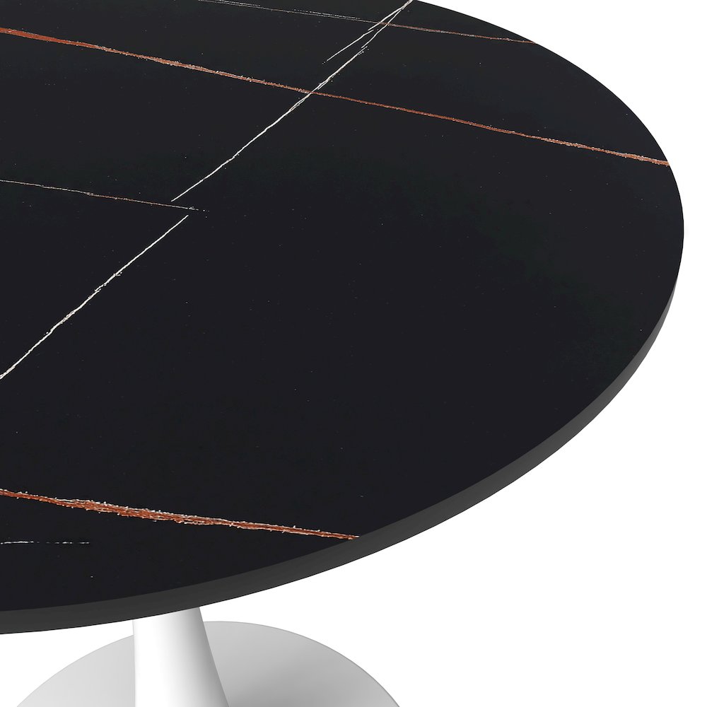 Bristol 24 round dining table White base with Black Sintered stone Top