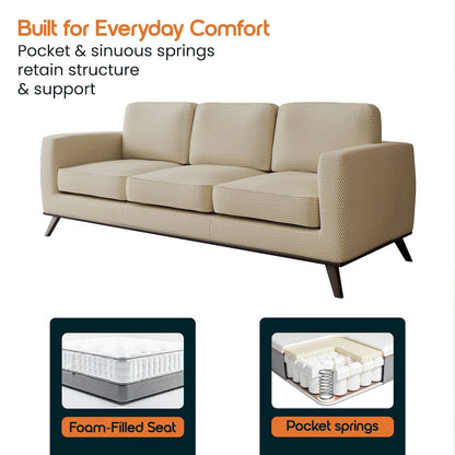 Chester Modern Faux Leather Sofa in Beige Mesh