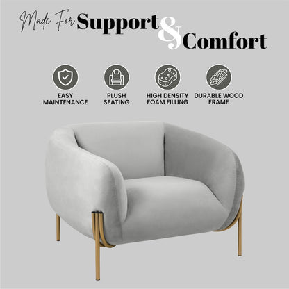 Zuno Collection Modern Single Seater Sofa in Light Grey Velvet