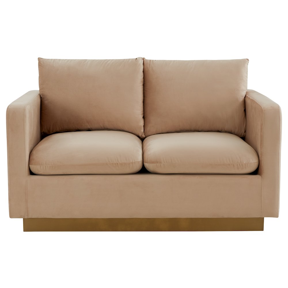 Nervo Modern Mid-Century Upholstered Velvet Loveseat with Gold Frame