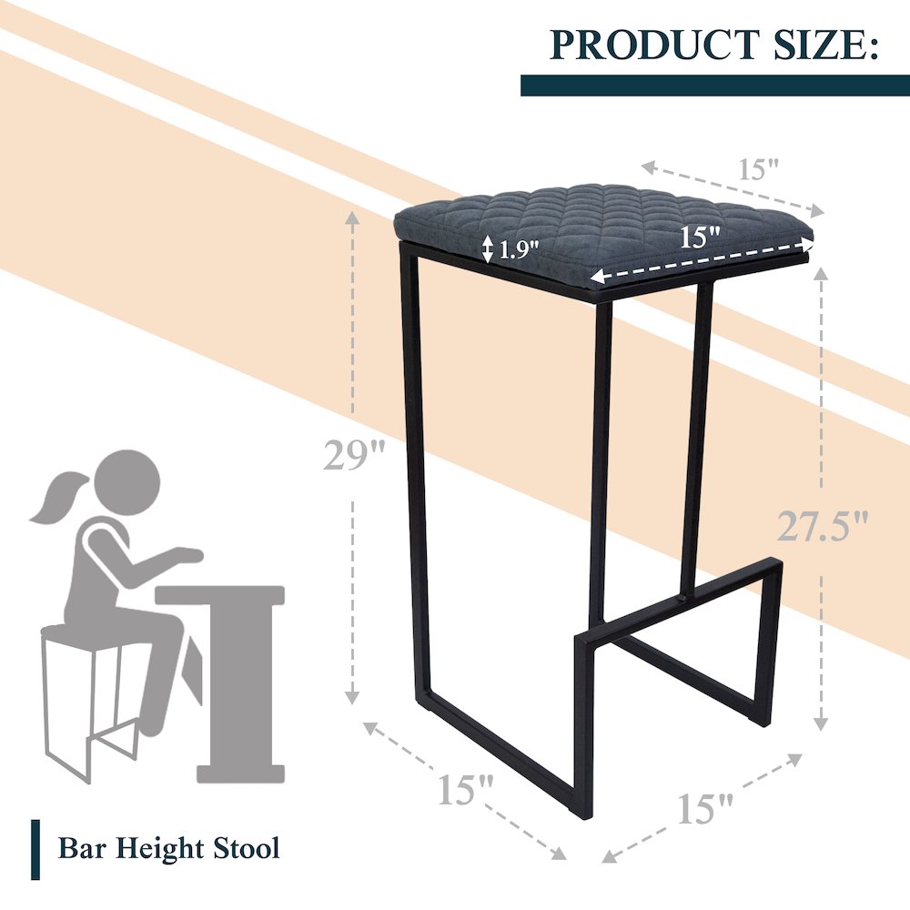 Quincy Leather Bar Stools With Metal Frame Set of 2