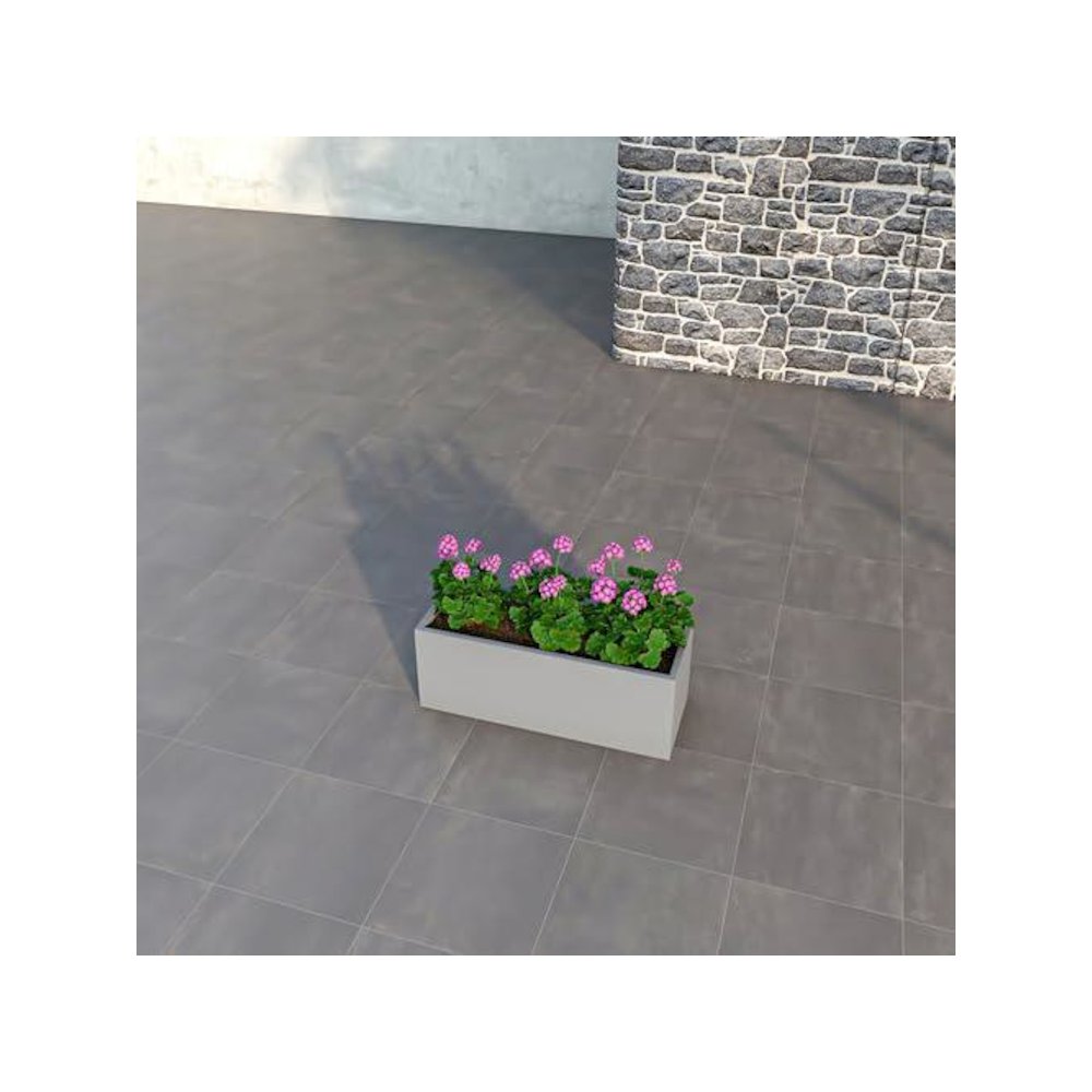 Flora Series Rectangle Poly Stone Planter in Grey 12 x 12, 31.5 Long