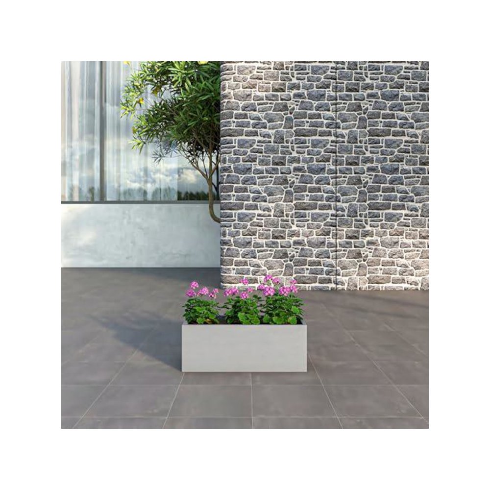 Flora Series Rectangle Poly Stone Planter in Grey 12 x 12, 31.5 Long