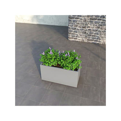 Flora Series Rectangle Poly Stone Planter in Grey 19.7 x 19.7, 39.4 Long