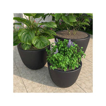 Dahlia Series Poly Stone Planter Set in Black