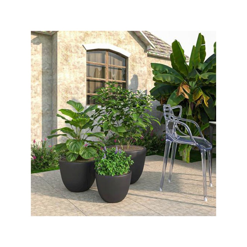 Dahlia Series Poly Stone Planter Set in Black