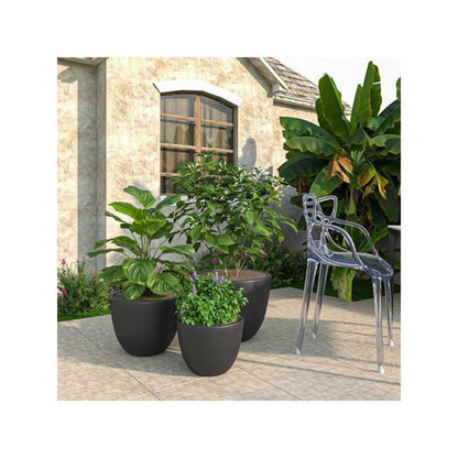 Dahlia Series Poly Stone Planter Set in Black