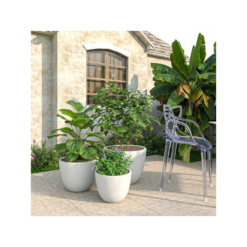 Dahlia Series Poly Stone Planter Set in White