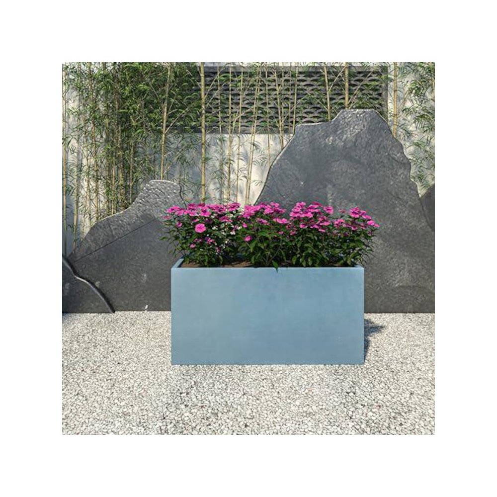 Bloom Series Poly Stone Planter 15.7" , 31.5" Long In Black Aged Concrete