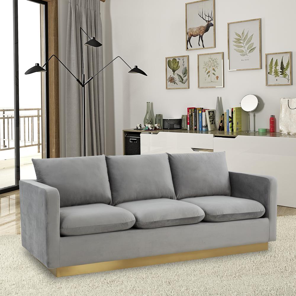 Nervo Modern Mid-Century Upholstered Velvet Sofa with Gold Frame