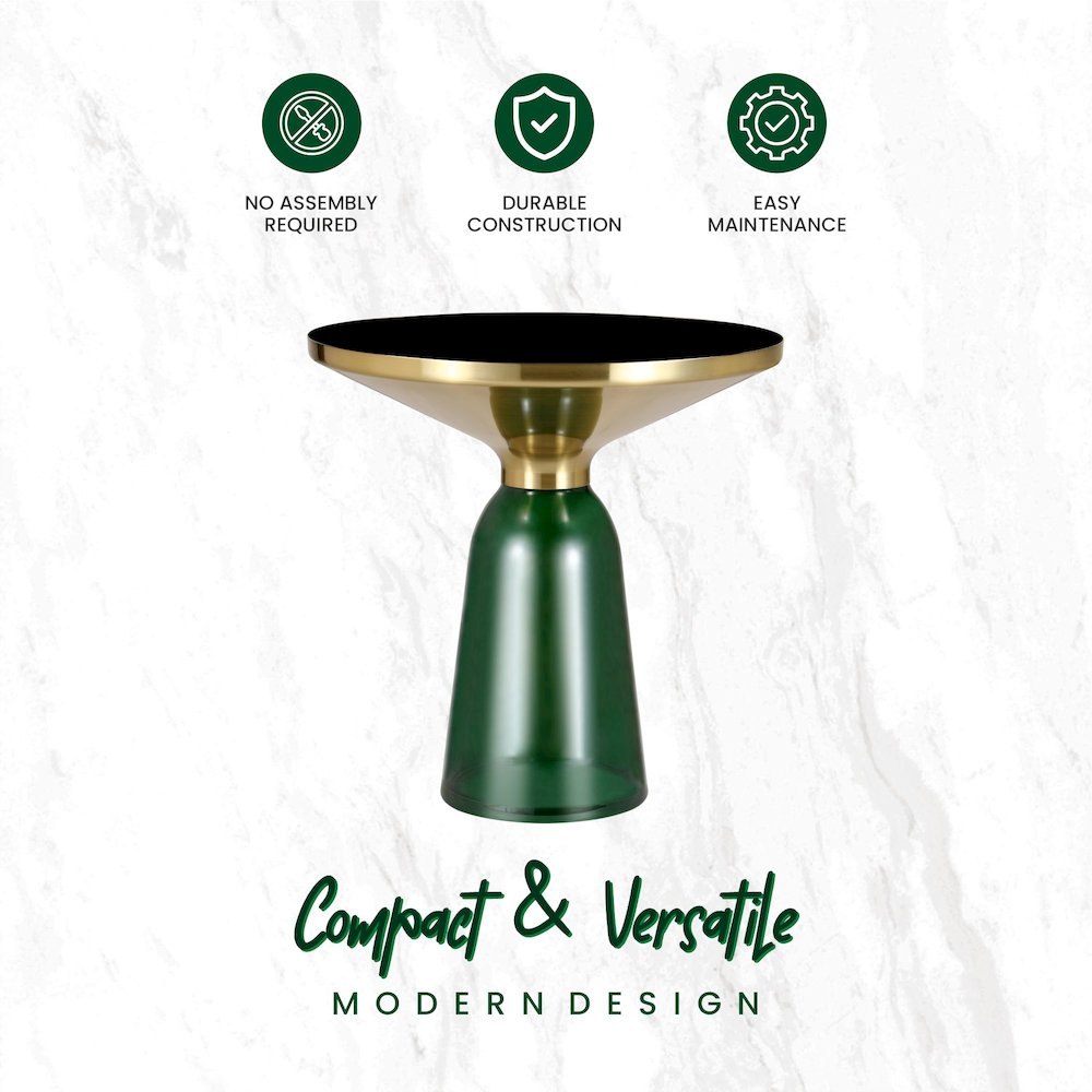 Tully Collection Glass side Table Green glass, Gold Rim with Black Glass top