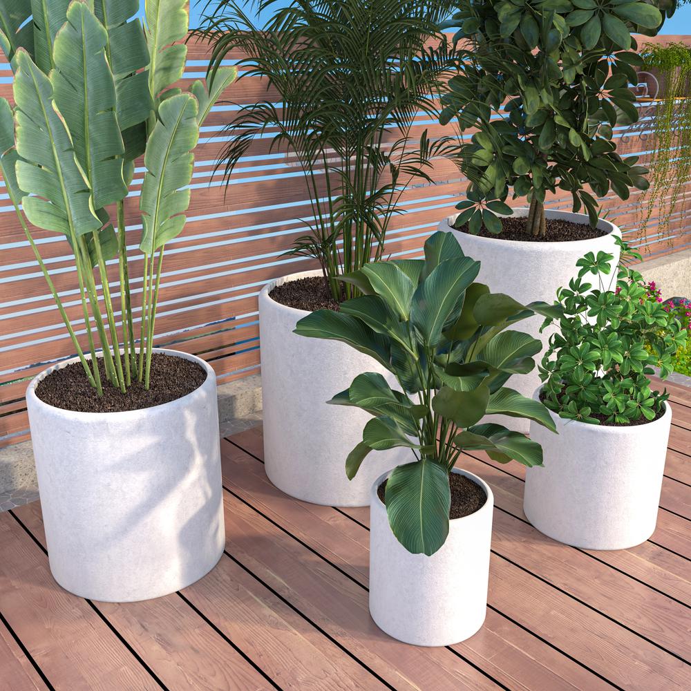 Tundra Series Poly Stone Planter Set in White