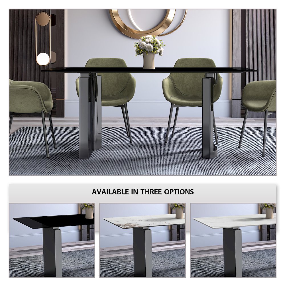 Astra Series Modern Dining Table Stainless Steel Base, With 55" Black Glass Top