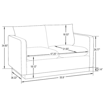 Nervo Modern Mid-Century Upholstered Velvet Loveseat with Gold Frame