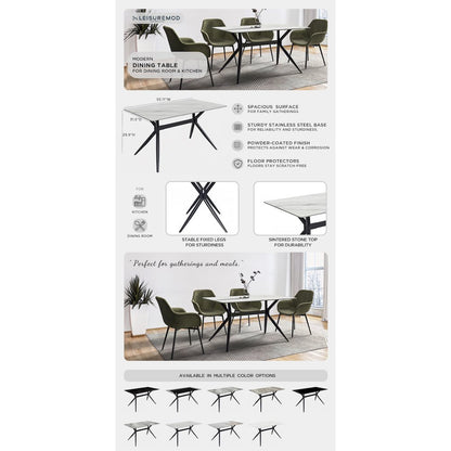 Elega Series Black Carbon Steel Dining Table 62 With White Sintered Stone Top