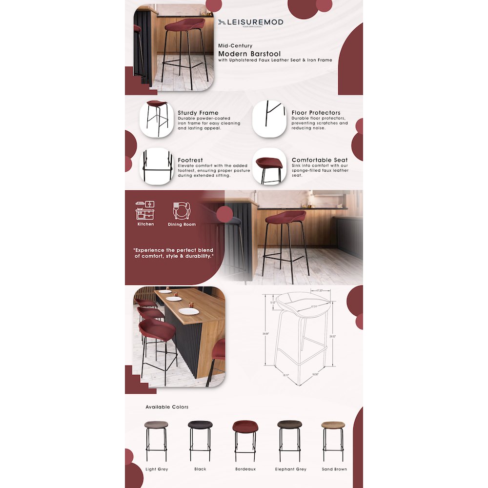 Servos Modern Barstool in Bordeaux