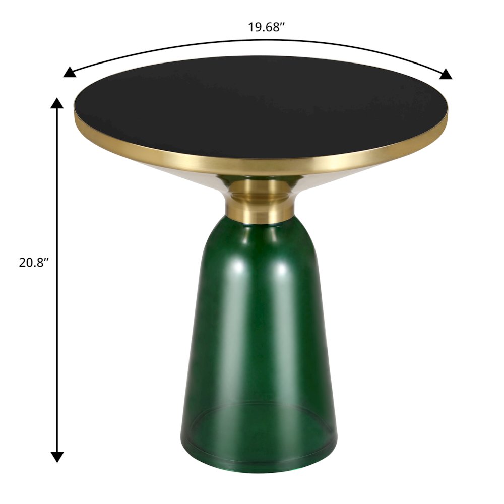 Tully Collection Glass side Table Green glass, Gold Rim with Black Glass top