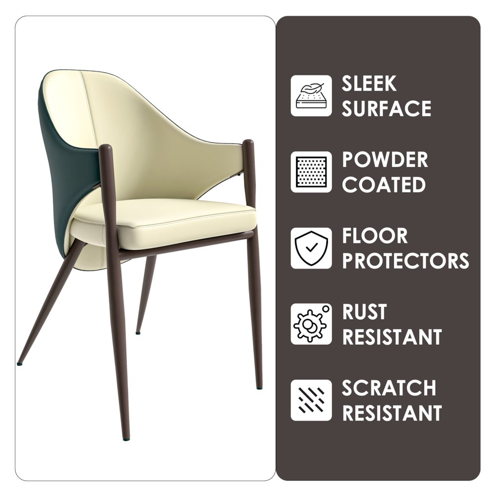 Sante Collection Modern Dining Chair Set of 2 in Cream/Green