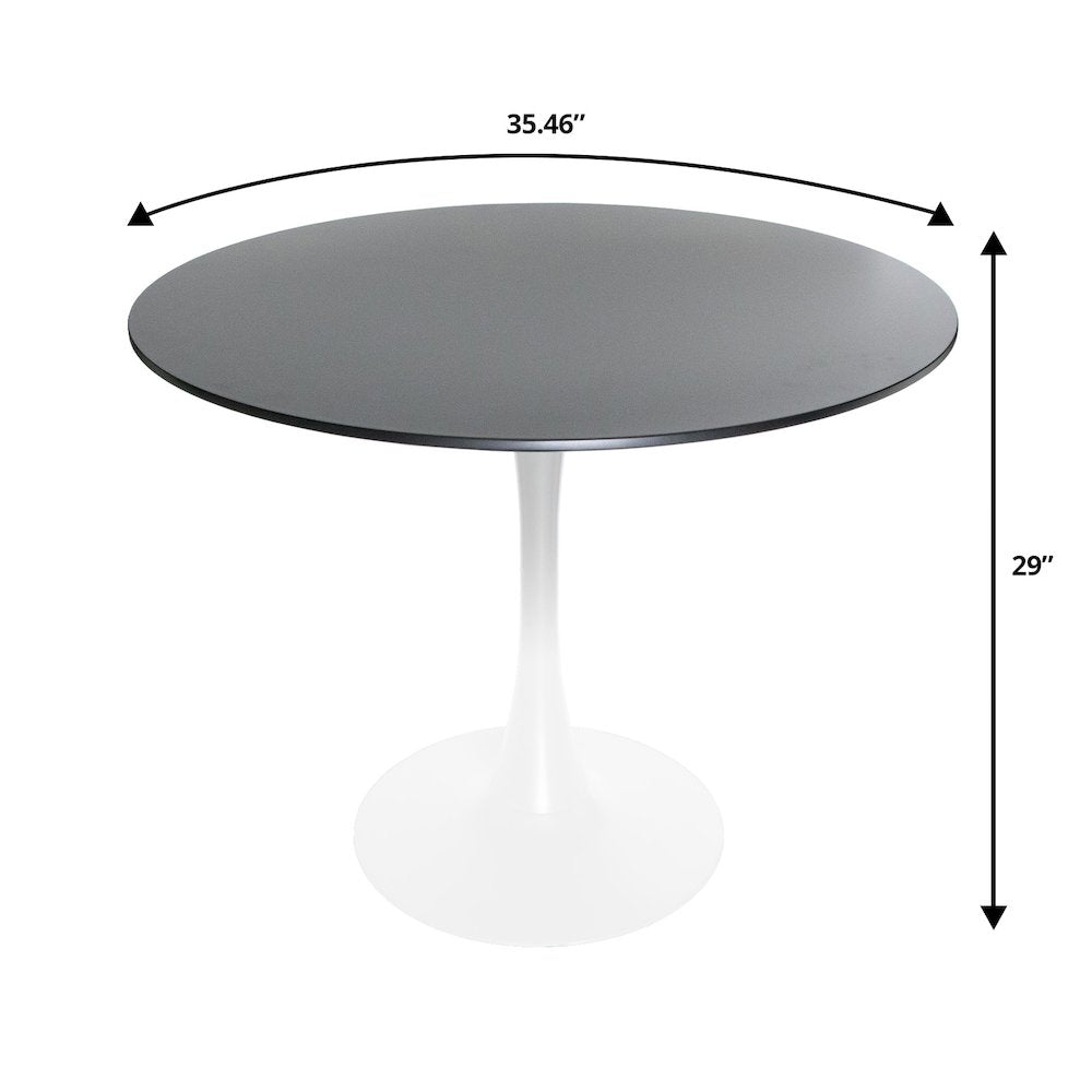 5-Piece Dining Set 35" Round Dining Table in Chrome - Transparent Red