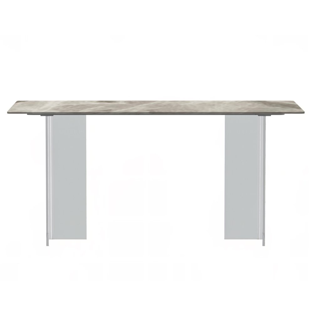 Kova Series Dining Table, Clear Base with 55" Deep Grey Sintered Stone Top