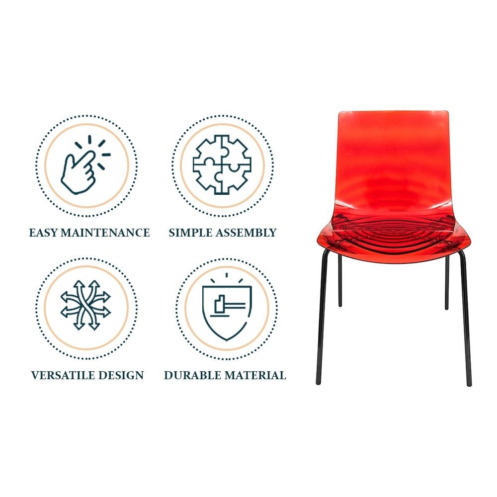 Astor Water Ripple Design Dining Chair in Black Base Trans Red Seat Set of 2