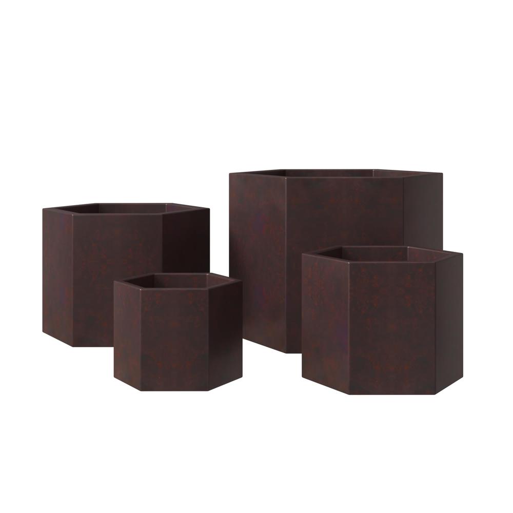 Thicket 4-Piece Fiberstone Planter in Brown