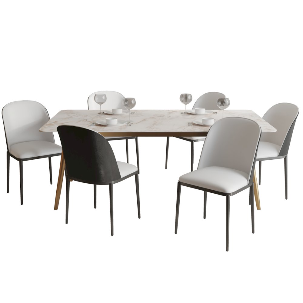 Zayle 7-Piece Dining Set with 55" Rectangular Dining Table in Black/White