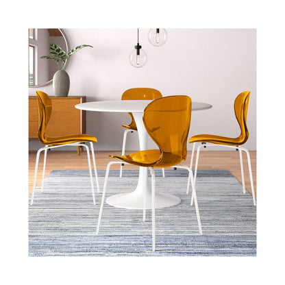 Modern Oyster Transparent Side Chair in White Base