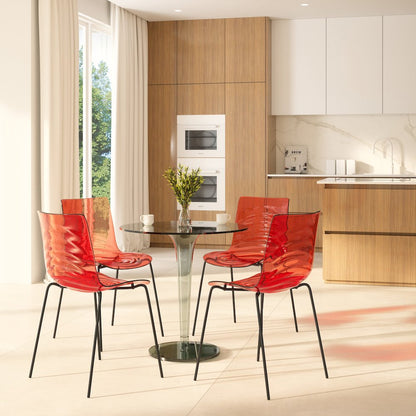 Astor Water Ripple Design Dining Chair in Black Base Trans Red Seat Set of 2