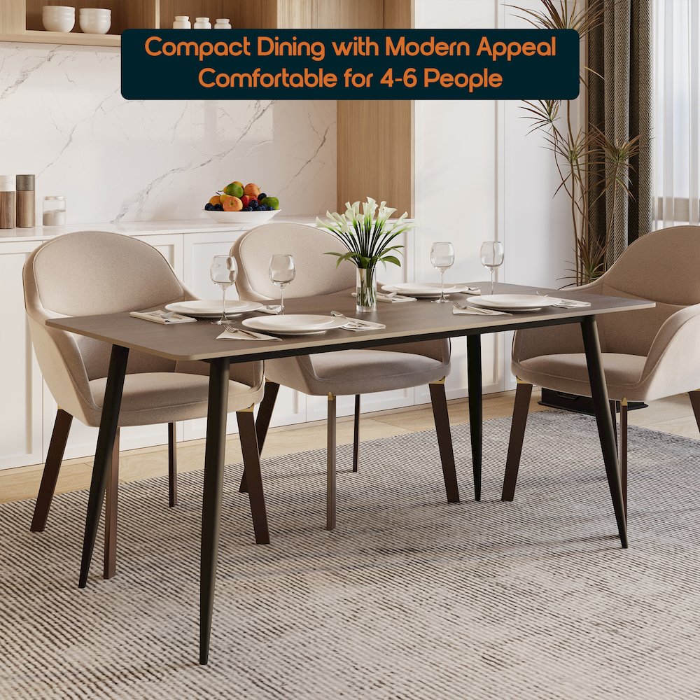 Zayle 55" Rectangle Sintered Stone Dining Table in Red Oak with Black Base