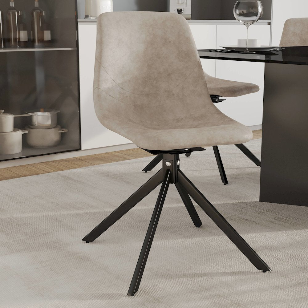 Markley Modern Leather Swival Dining Chair With Metal Legs in Taupe