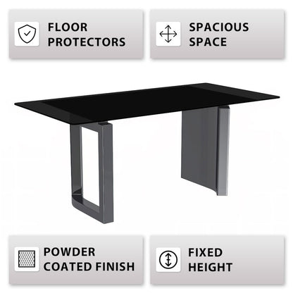 Astra Series Modern Dining Table Stainless Steel Base, With 55" Black Glass Top