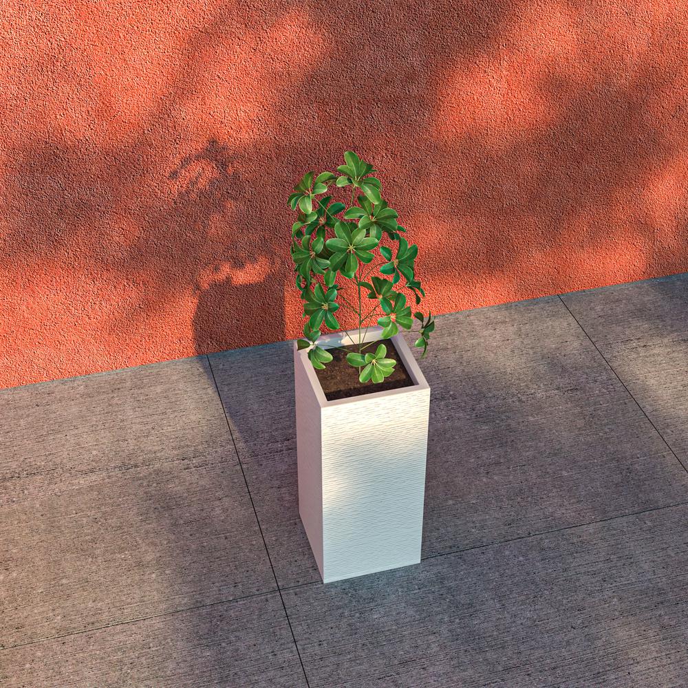 Basalt Series Poly Stone Planter 8.7" Square 19.7" High in White
