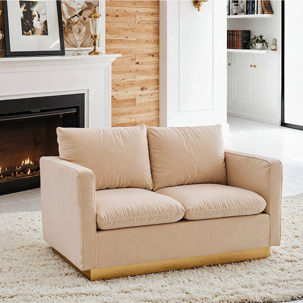 Nervo Modern Mid-Century Upholstered Velvet Loveseat with Gold Frame