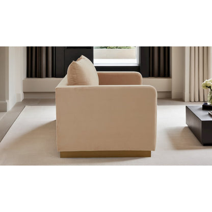 Nervo Modern Mid-Century Upholstered Velvet Loveseat with Gold Frame