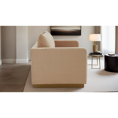 Nervo Modern Mid-Century Upholstered Velvet Loveseat with Gold Frame
