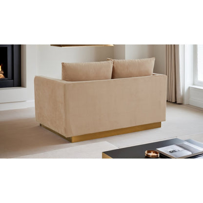 Nervo Modern Mid-Century Upholstered Velvet Loveseat with Gold Frame