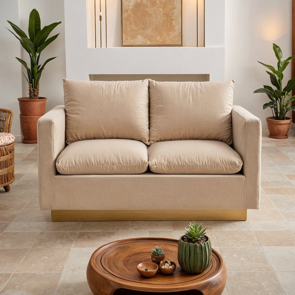 Nervo Modern Mid-Century Upholstered Velvet Loveseat with Gold Frame